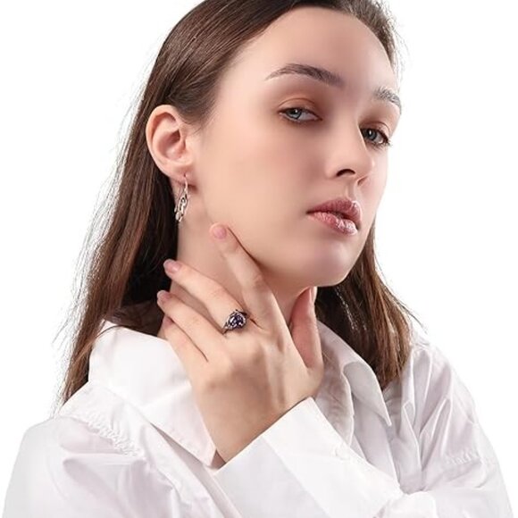 Heart Cubic Zirconia Promise Ring for Women - Purple Zirconia with Black Ring - Picture 2 of 5